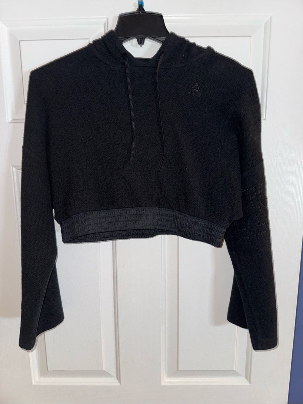 Reebok Women's Black Cropped Hoodie Sweater with Flared Sleeves